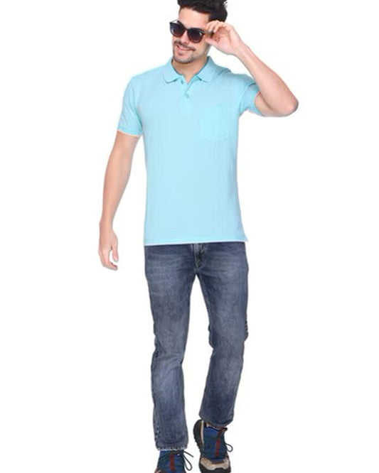 Light Blue Polo T-Shirt for Men with Pocket and Casual Fit