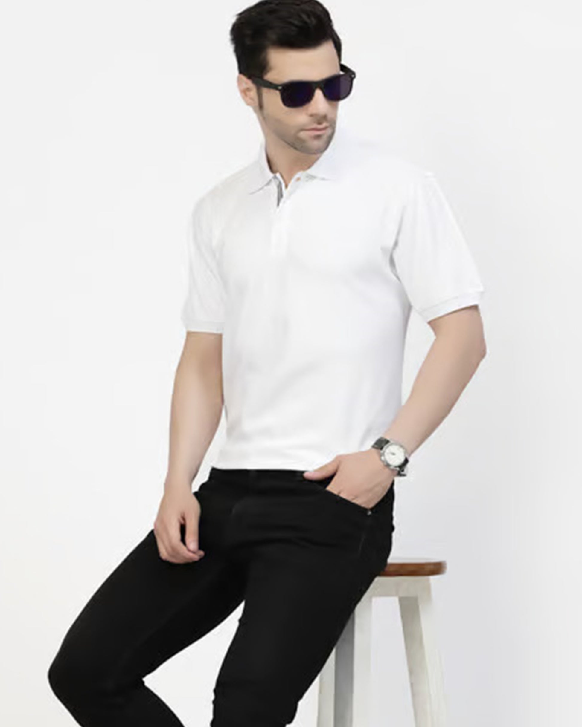 Men_s_White_Regular_Fit_Polo_TShirt_Casual_Short_Sleeve Front side