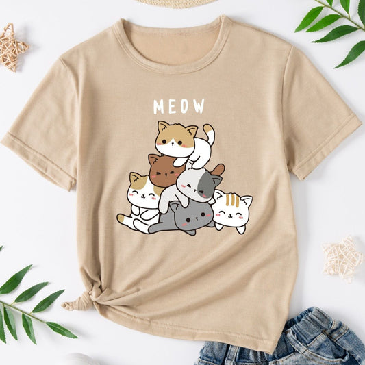 "Meow Stack" t-shirt features a unique, high-quality print and offers a custom face option, highlighting our premium design and personalization capabilities.