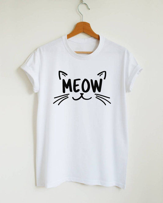 "Meow Whisker" t-shirt features a unique, high-quality print and offers a custom face option, highlighting our premium design and personalization capabilities.