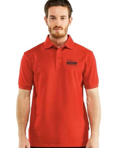 Middle Front_View_Man_in_Red_Polo_T-Shirt_with_YOUR_DESIGN_HERE