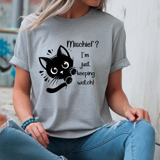 "Mischief Watch" t-shirt features a distinctive, high-quality print on premium fabric, showcasing our commitment to exceptional design and material excellence.