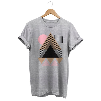 Modern Geometric Triangle in Light Steel Grey T-shirt with Pastel Accents.