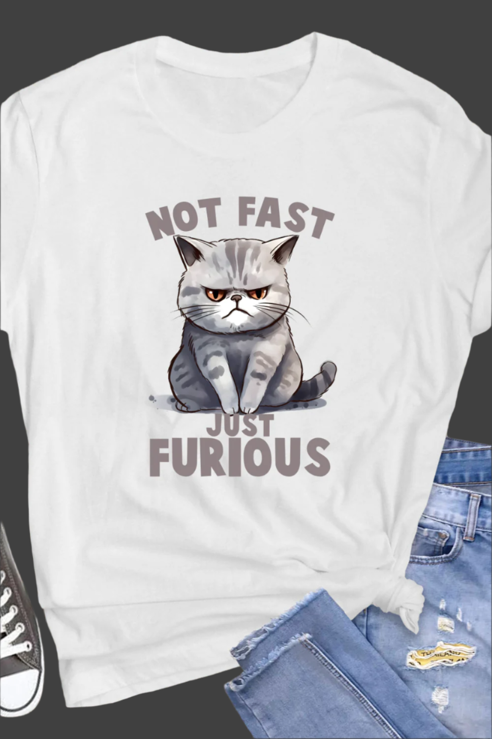 "Not Fast, Furious" White t-shirt features a unique, high-quality print and offers a custom face option, showcasing our superior design and customization capabilities.