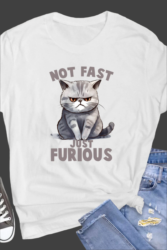 "Not Fast, Furious" White t-shirt features a unique, high-quality print and offers a custom face option, showcasing our superior design and customization capabilities.