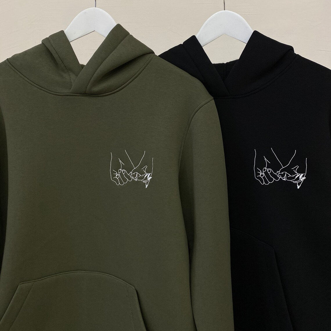 Olive Green & Black Promise Bond Couple Hoodies