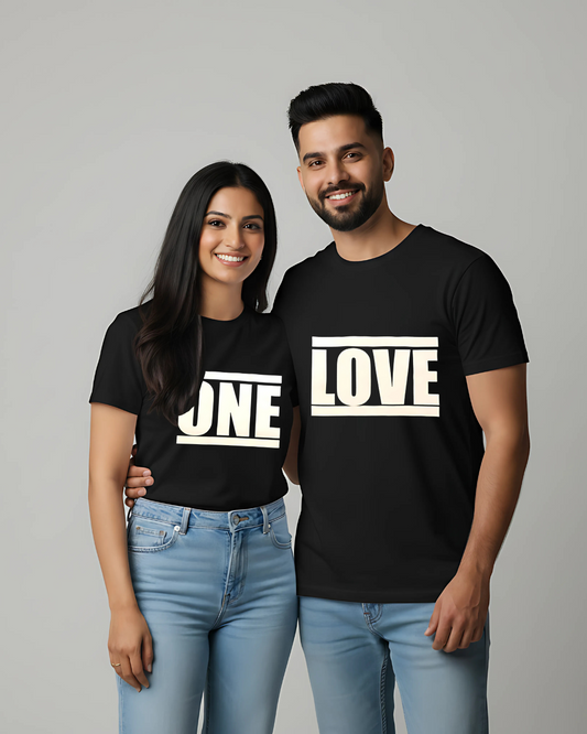 "ONE LOVE" Split Text Matching Couple T-Shirts
