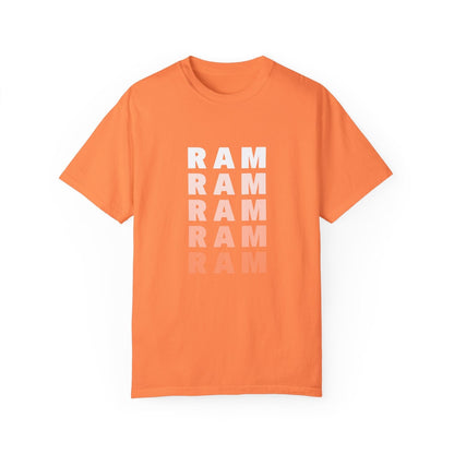Orange T-Shirt featuring the word "RAM" repeated in a vertical design.