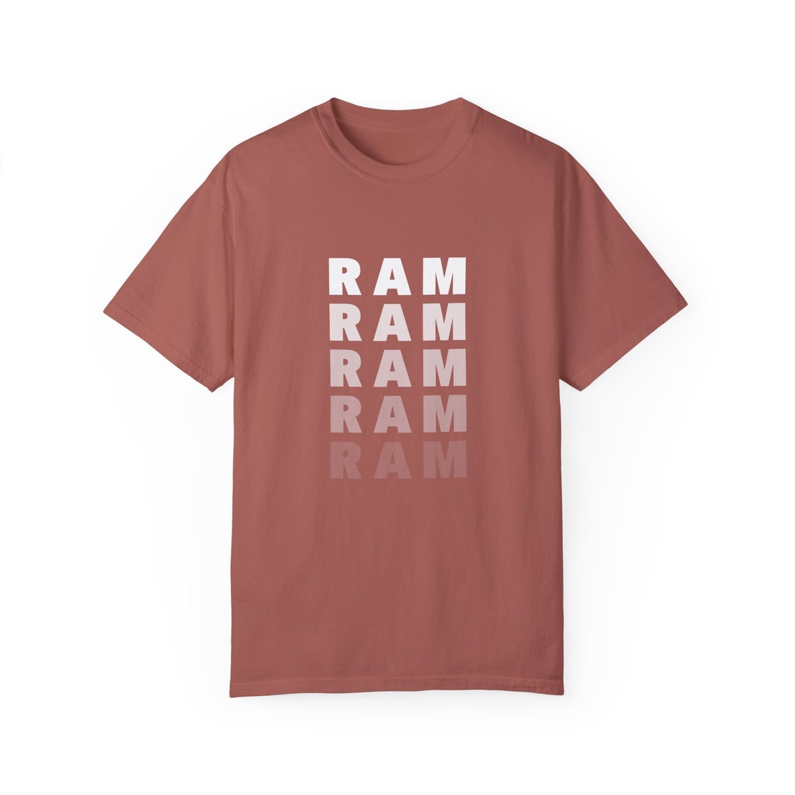 Heather Maroon T-Shirt featuring the word "RAM" repeated in a vertical design.