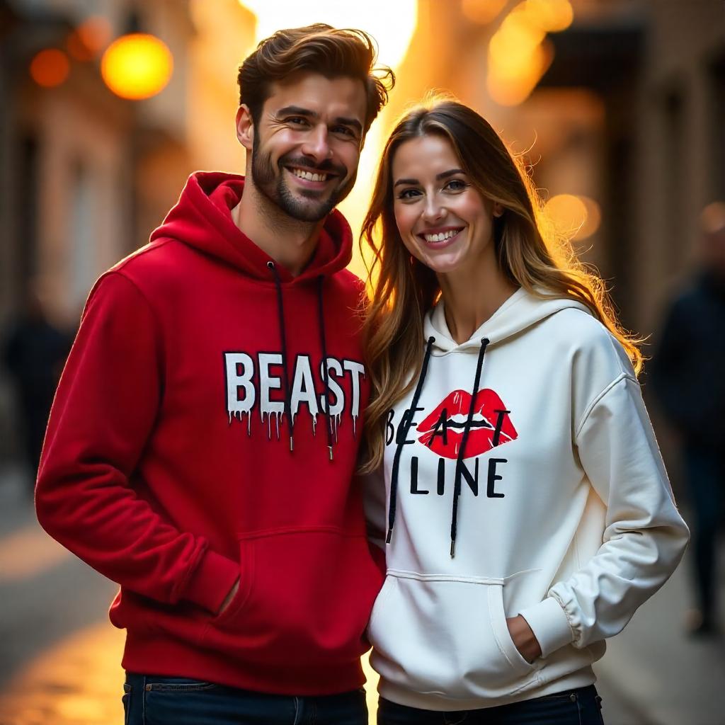 Red Beast & White Beauty Couple Hoodies