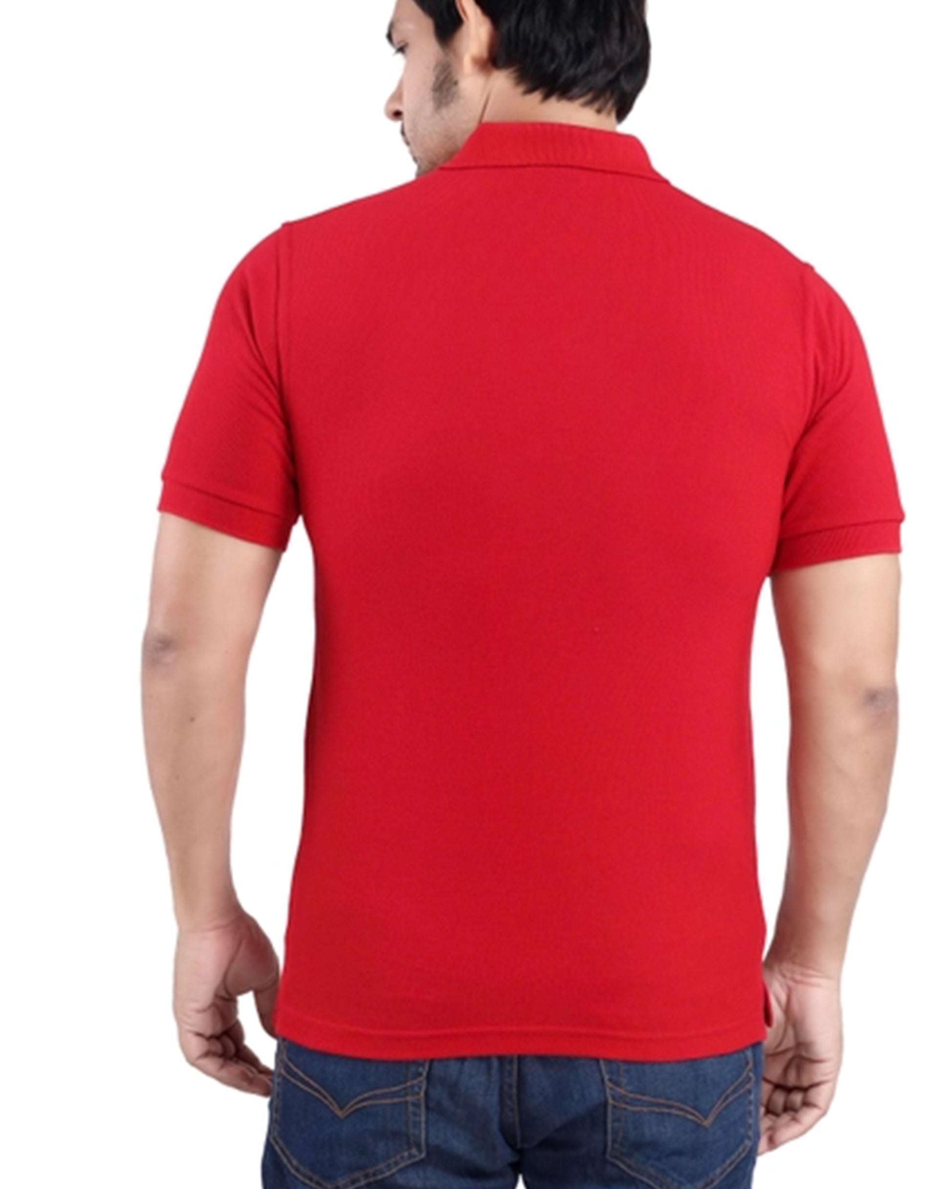 Red Polo T-Shirt for Men with Collar and Button Back side view