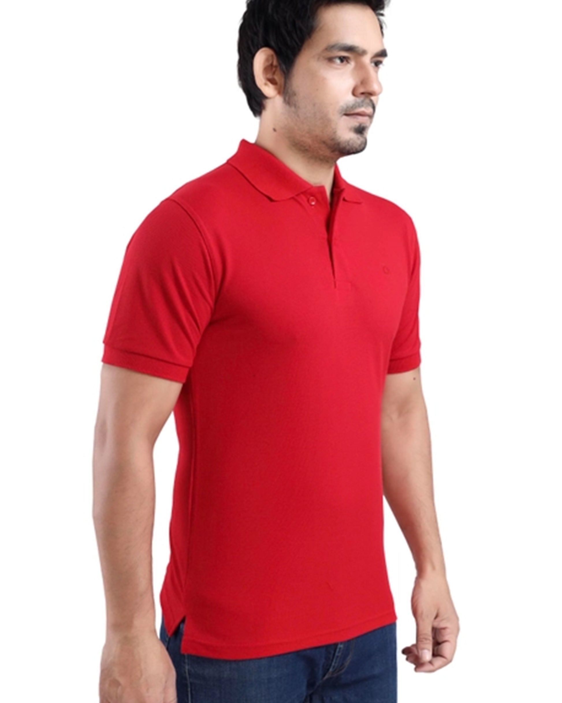 Red Polo T-Shirt for Men with Collar and Button Front side view