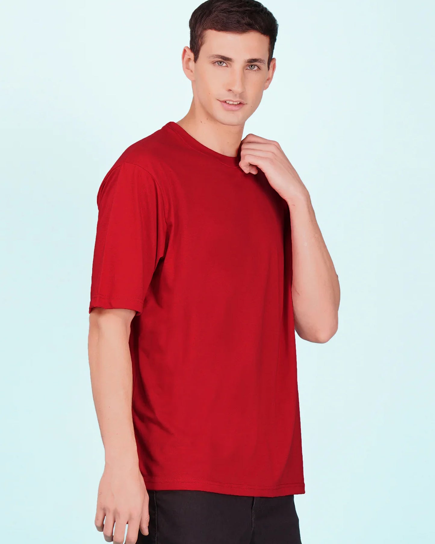 Right Front View of Plain Cherry Red Oversize T-Shirt
