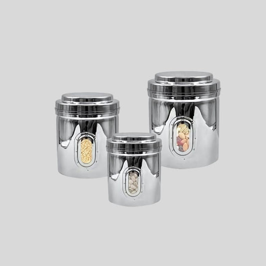 Stainless Steel Food Container with Transparent Window – Durable Storage Jars (500ml, 750ml, 1L) 18044