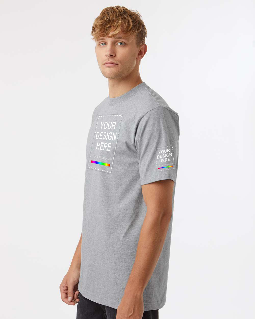 Side View Add Your Design Here on Light Grey T-Shirt