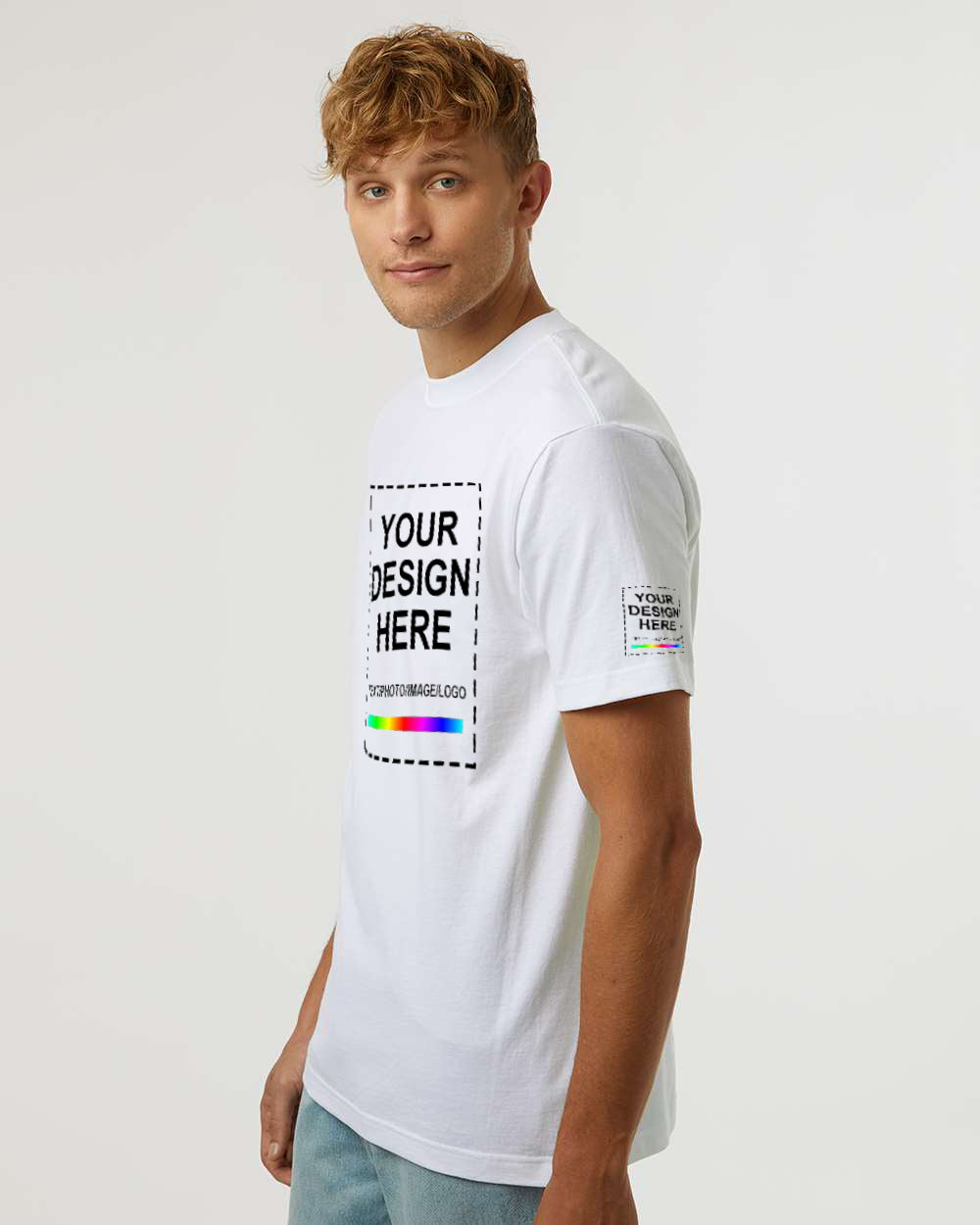 Side View Add Your Design Here on White T-Shirt