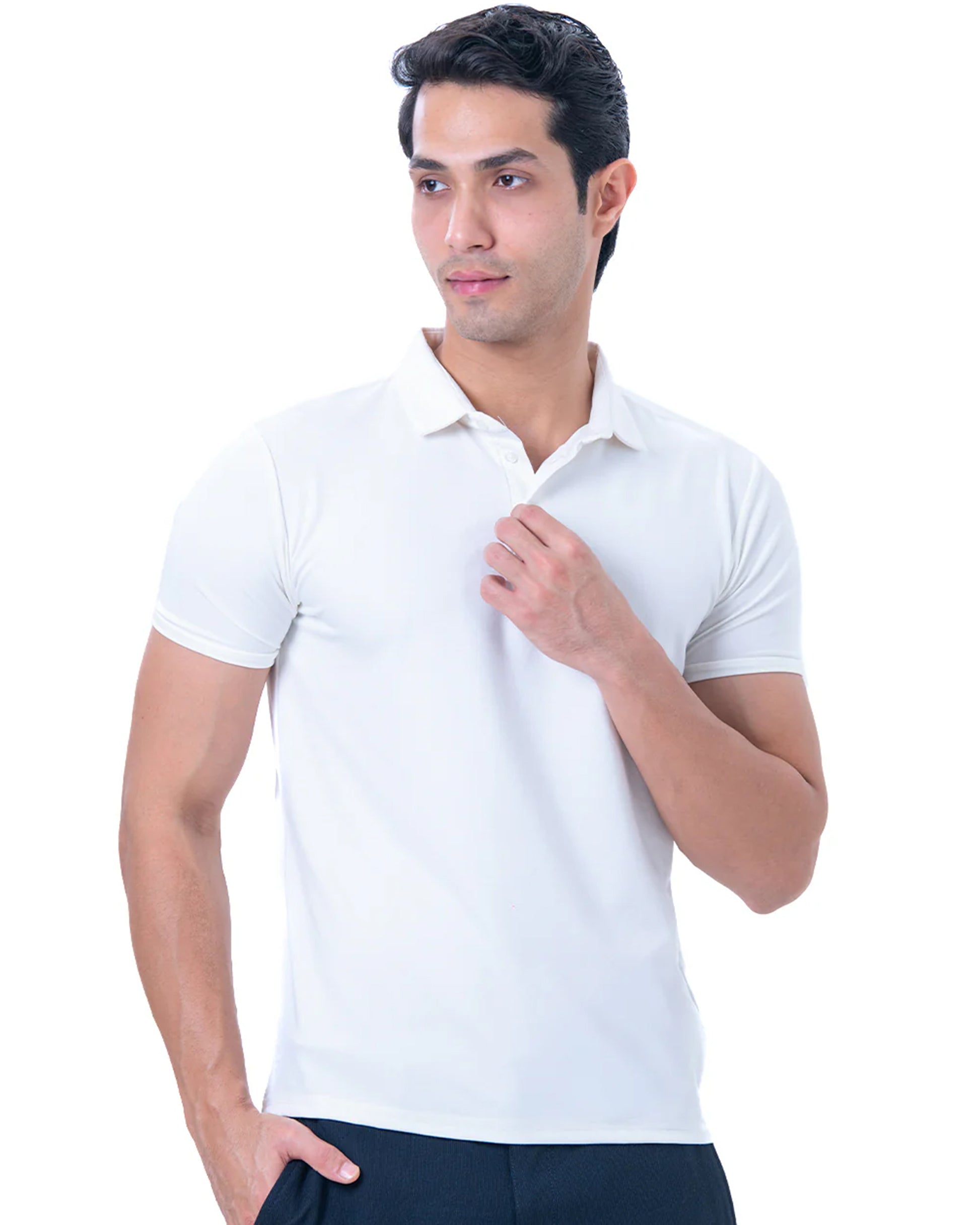 Smart_Casual_Look_Men_in_White_Polo_T-shirt_Front side_view