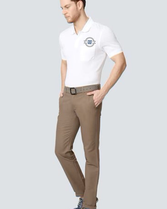 A men in a white short-sleeved polo tshirt Smart Casual Style