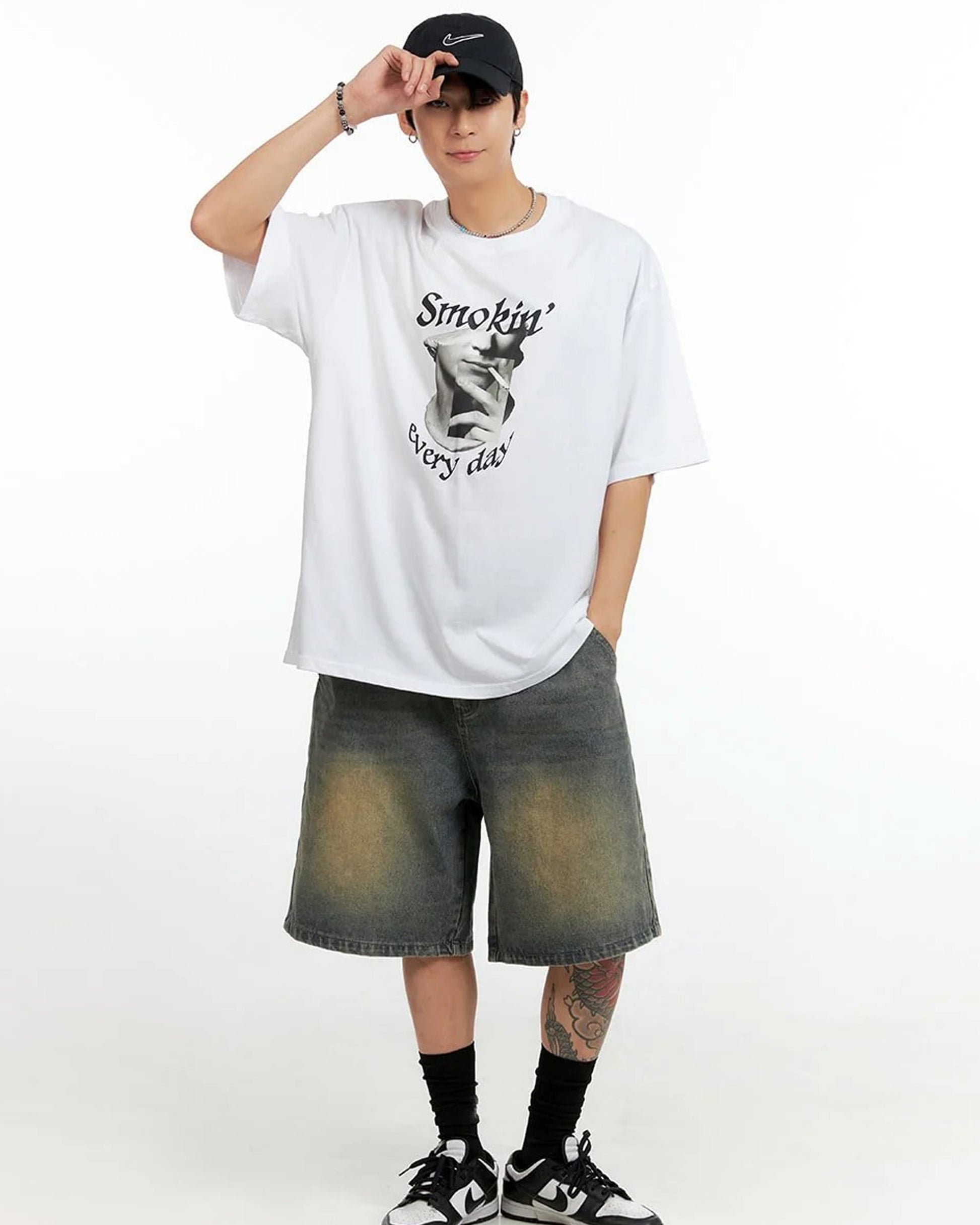Smokin Every Day Printed White Oversized T-Shirt