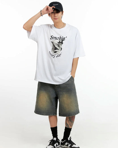 Smokin Every Day Printed White Oversized T-Shirt