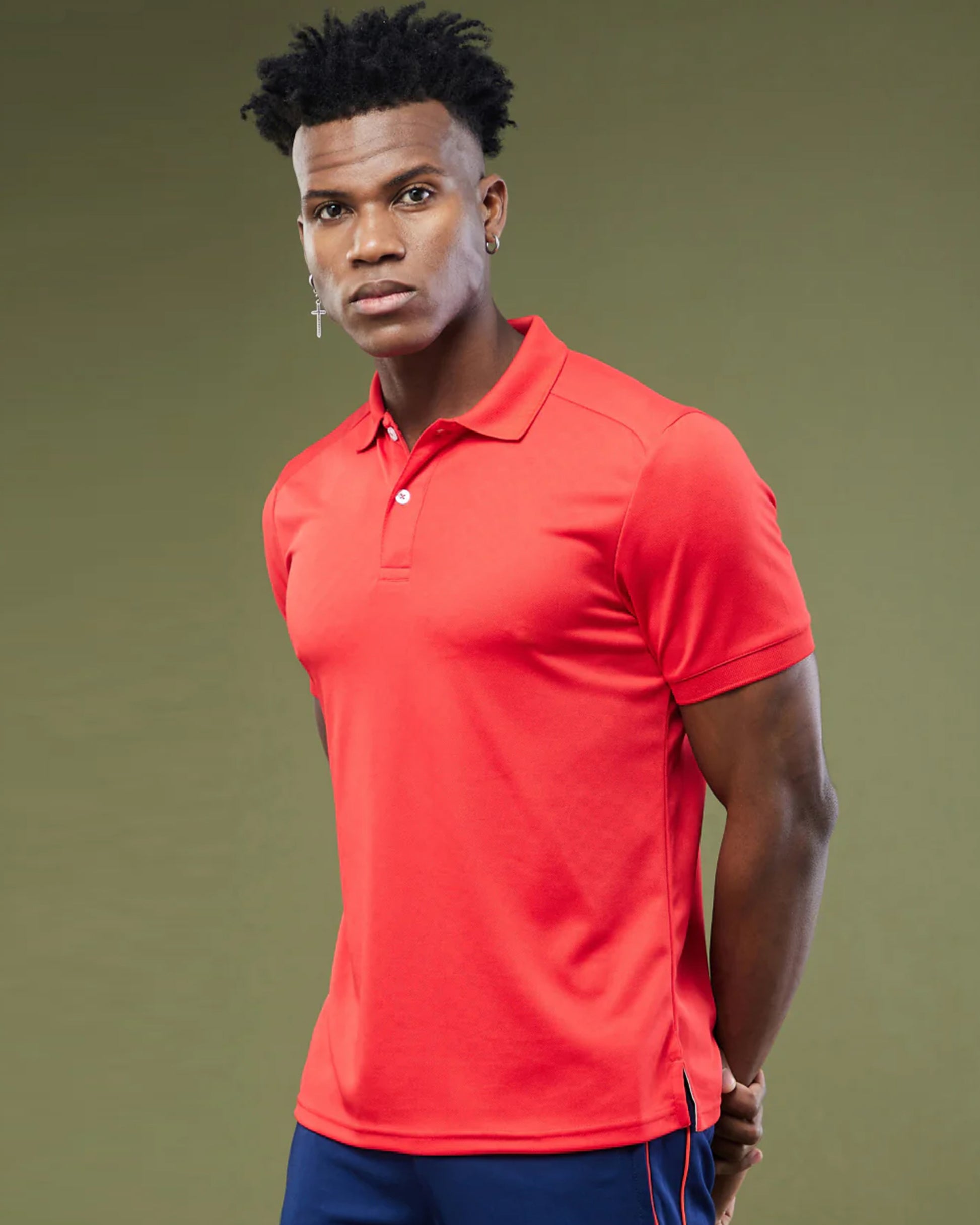 Stylish_Men_in_Red_Performance_Polo_T-shirt Front side view