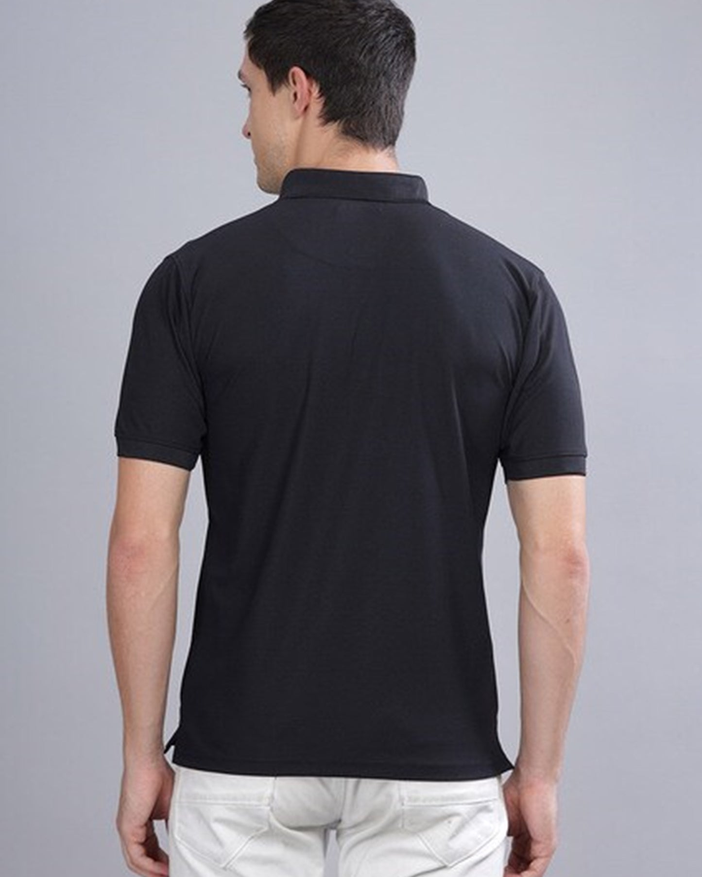  Stylish_Plain_Black_Polo_T-Shirt_for_Men_with_Buttoned_Collar Back side