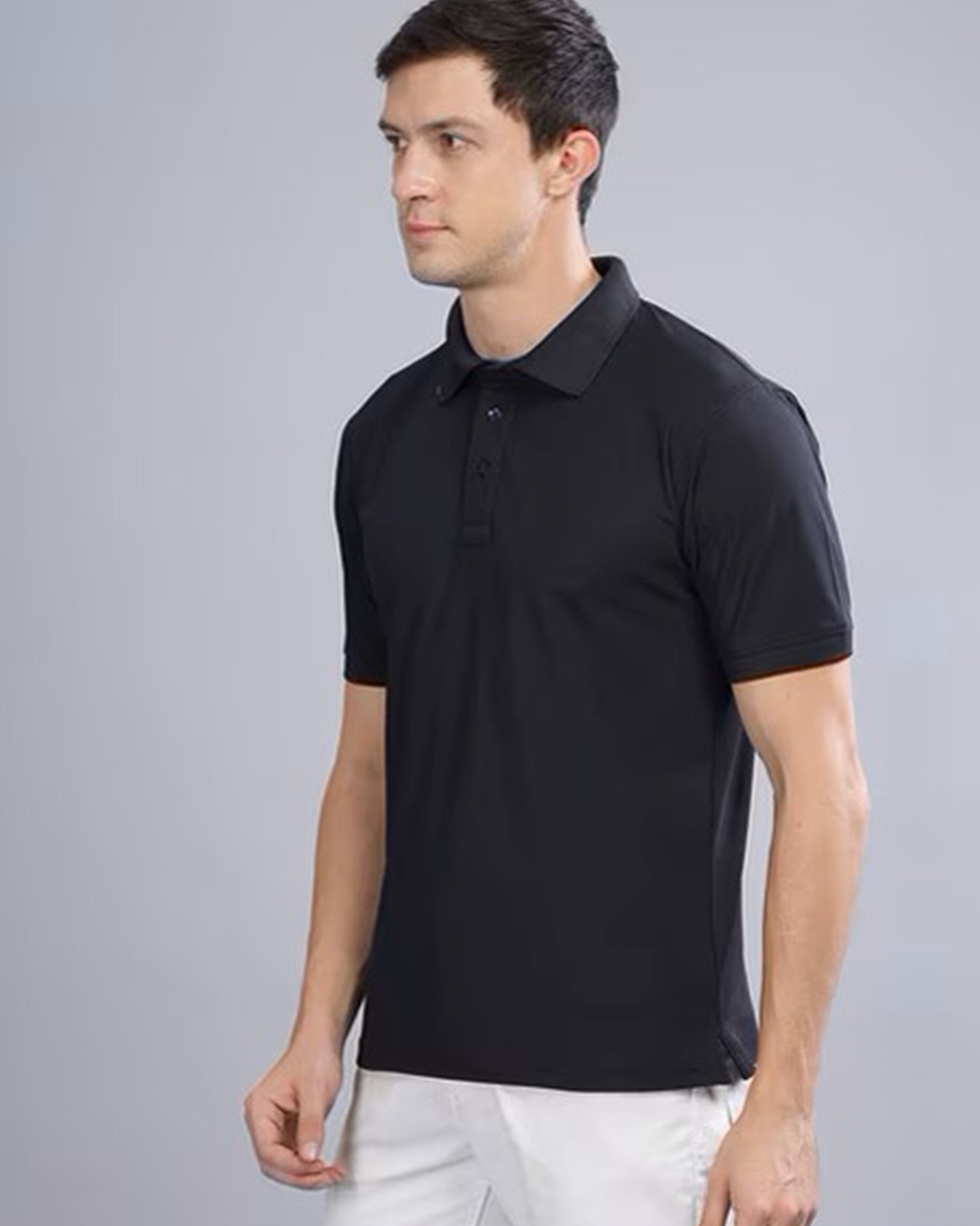  Stylish_Plain_Black_Polo_T-Shirt_for_Men_with_Buttoned_Collar Front side