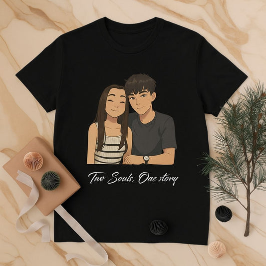 Two Souls, One Story – Couple T-Shirt (Black Edition)