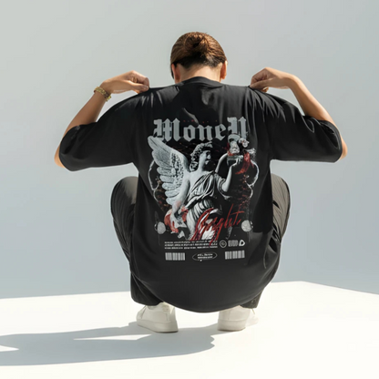 Black Oversized Graphic T-Shirt with Renaissance Inspired Print