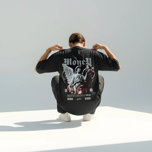 Black Oversized Graphic T-Shirt with Renaissance Inspired Print