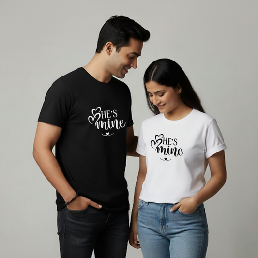 Matching "He's Mine" & "She's Mine" Heart Couple T-shirts