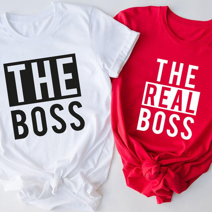 White T-Shirt - The Boss & Red T-Shirt - The Real Boss T-Shirts.