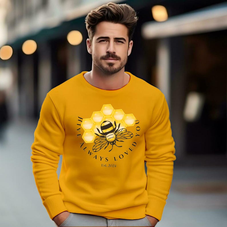 Yellow "Hive Always Loved You" Bee Graphic Sweatshirt