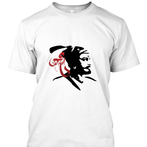 White T-Shirt with a black silhouette of Chhatrapati Maharaj and "जगदंब" (Jagdamb) written in red Devanagari script.