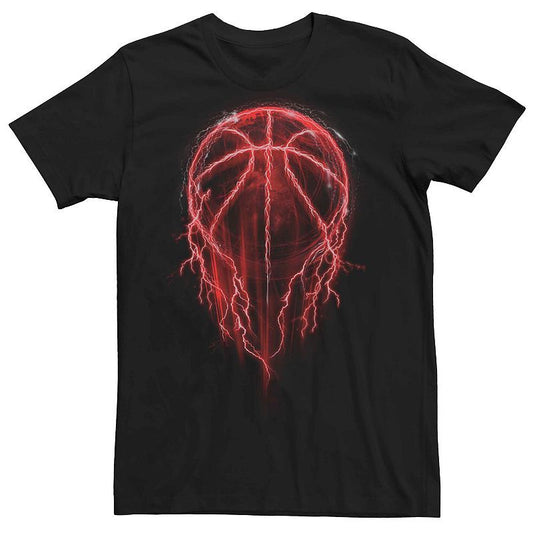 Black T-shirt featuring a striking red neon-style basketball design with electric lightning effects, creating a bold and dynamic look.