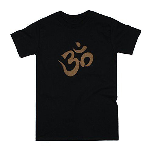 Black T-Shirt with a textured brown graphic of the Om symbol.