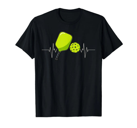Paddle & Ball EKG Line Design Pickleball Heartbeat T-Shirt