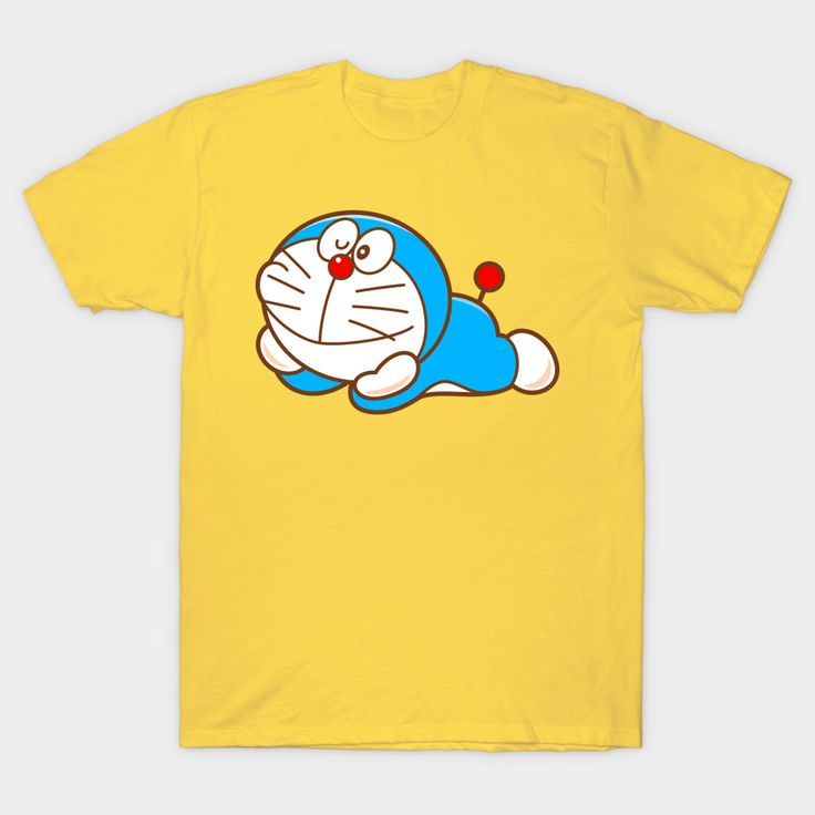 Doremon on Rest Print in Yellow T-Shirt.