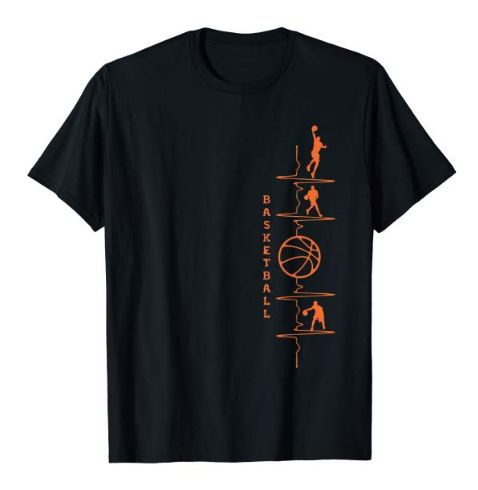 Orange Player Line Art Design Basketball Action T-Shirt