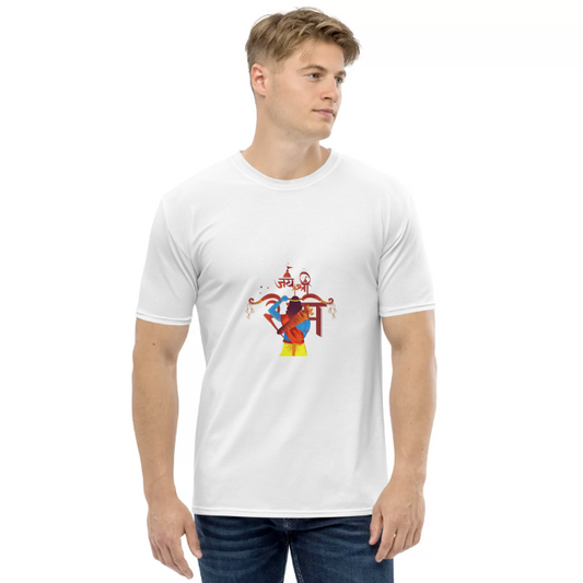 White T-Shirt with a modern graphic illustration of Shri Ram holding a bow and arrow, and "जय श्री" (Jai Shri) written in Devanagari script.