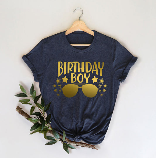 Stylish 'Birthday Boy' T-Shirt with Gold Graphic Design