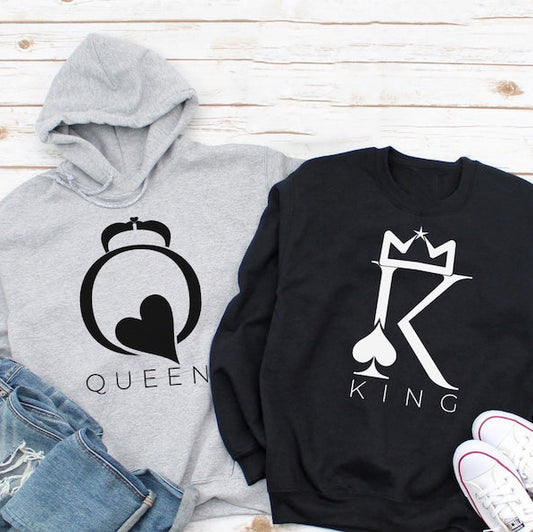 Q Queen & K King Full Sleeve Couple T-Shirt & Hoodies