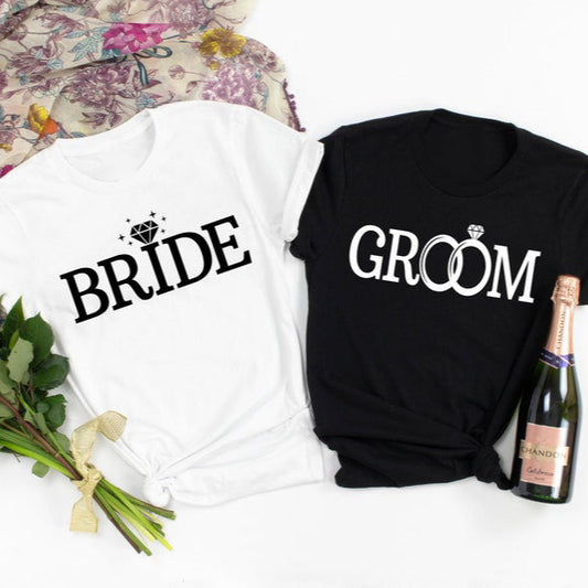 Bride & Groom Short Sleeve Couple T-Shirts