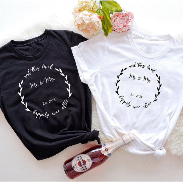 Mr. & Mrs. Theme Short Sleeve Couple T-Shirts