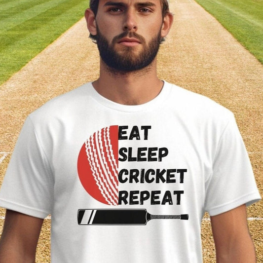 Eat Sleep Cricket Repeat – The Ultimate Cricket Lover’s T-Shirt 🏏🔥