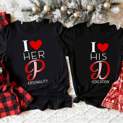 I ❤ Her & I ❤ His Theme Short Sleeve Couple T-Shirts