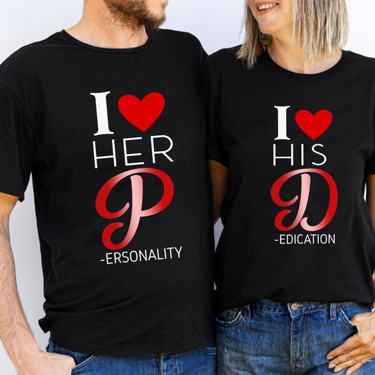 I ❤ Her & I ❤ His Theme Short Sleeve Couple T-Shirts