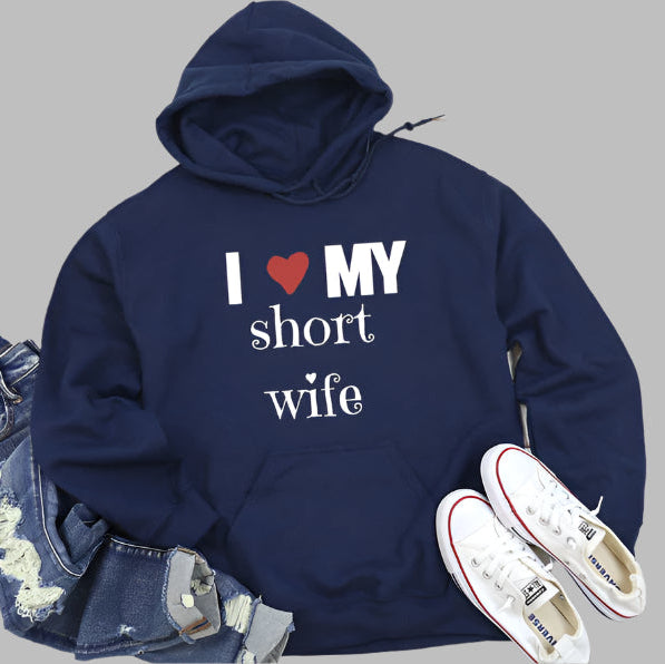 I ❤ My Tall Husband & I ❤ My Short Wife Couple Hoodies