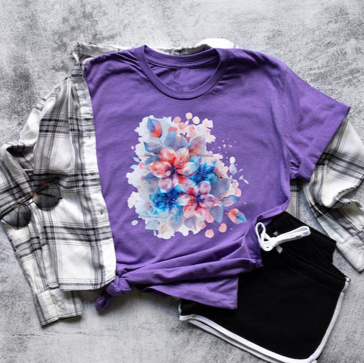 Watercolor Floral Art T-Shirt – Elegant & Artistic Casual Wear