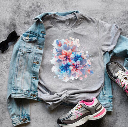 Watercolor Floral Art T-Shirt – Elegant & Artistic Casual Wear